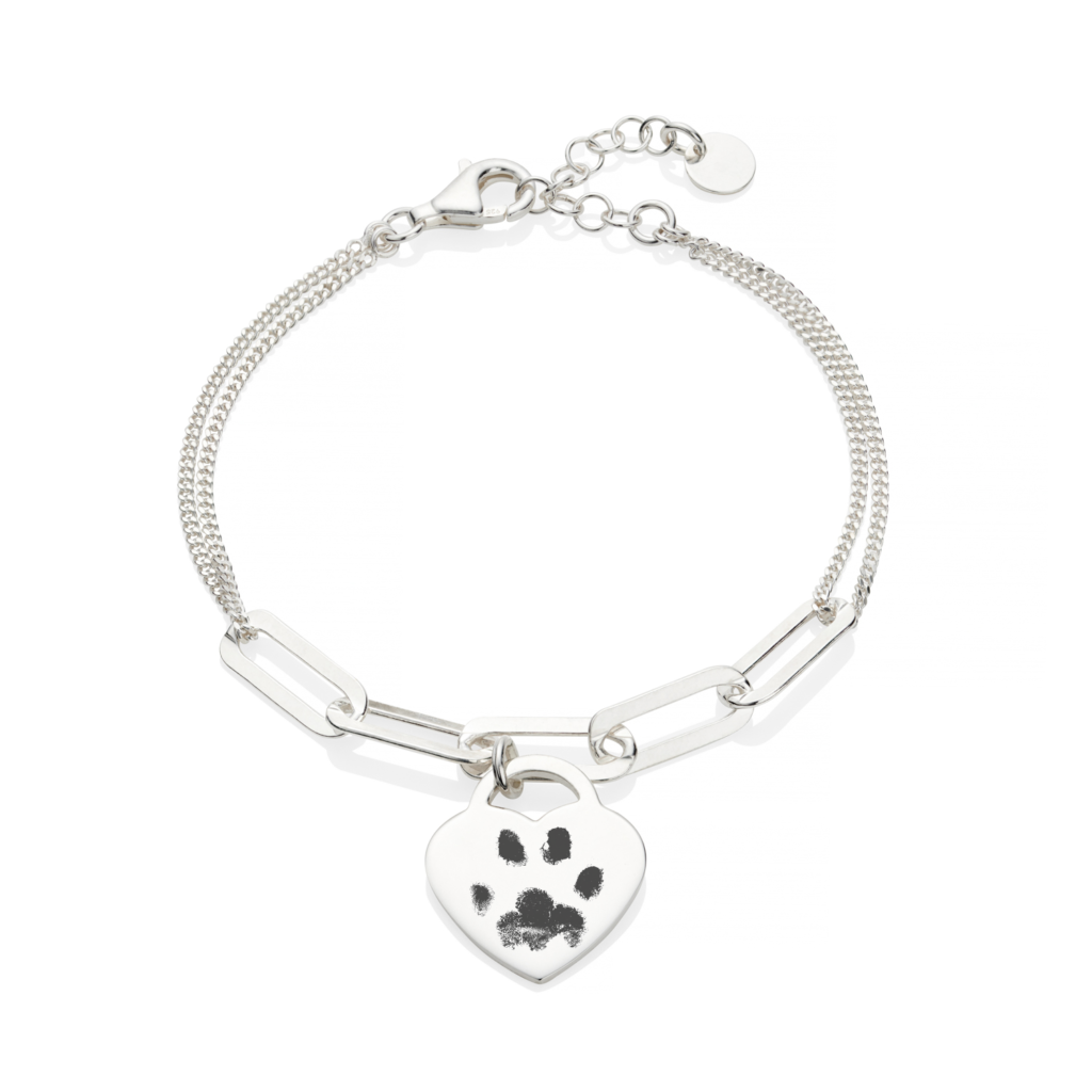 Sterling Silver Link Paw Print Bracelet - Paw Print Jewellery - Memorial Jewellery - Inscripture
