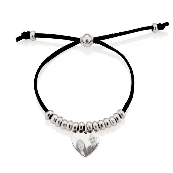 Suede Silver Bead Photo Bracelet - Photo Jewellery