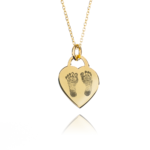 gold heart necklace foot print
