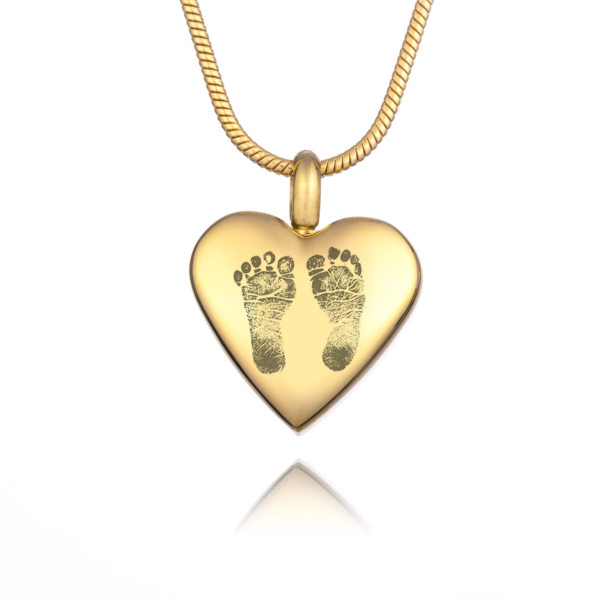 Handprint or Footprint Gold Urn Necklace - Handprint or Footprint Necklace - Memorial Jewellery - Ashes Jewellery - Inscripture