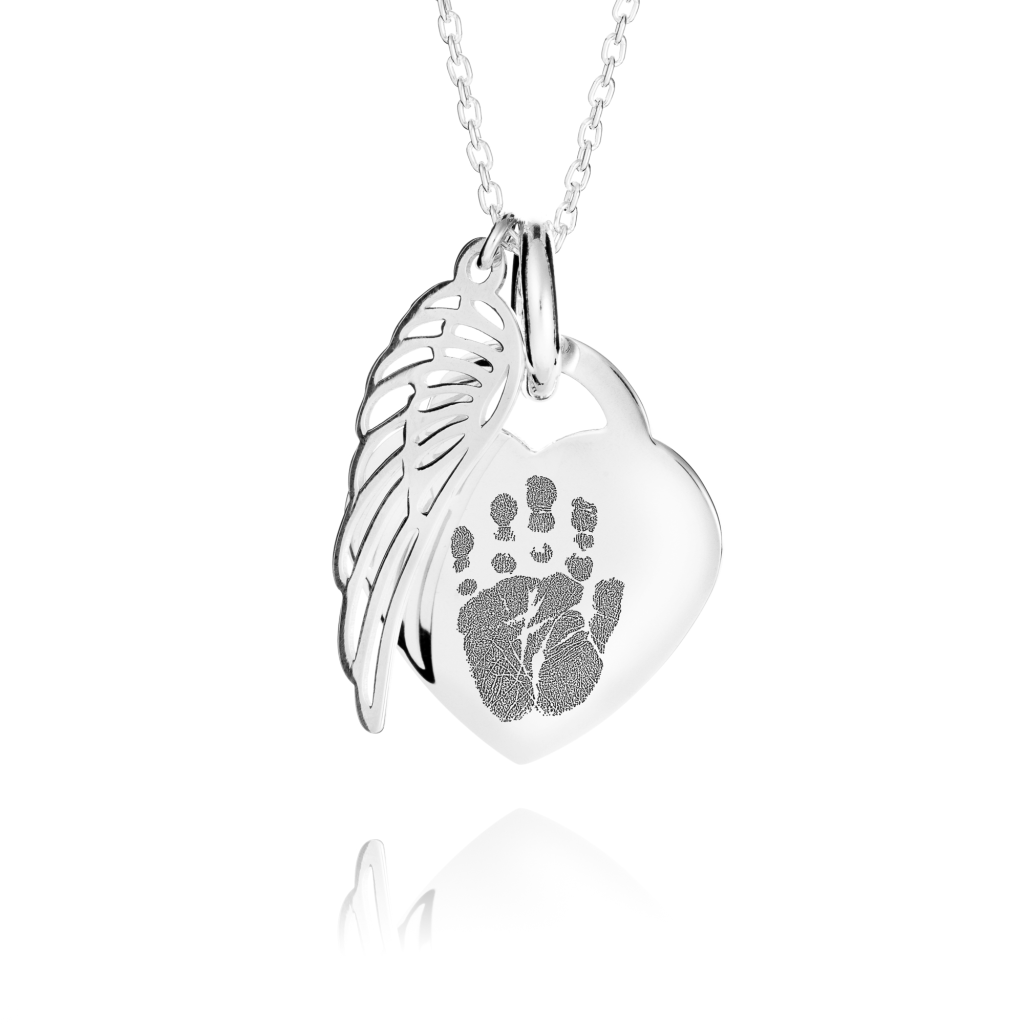 Angel Wing Handprint or Footprint Necklace - Handprint or Footprint Jewellery - Memorial Jewellery - Inscripture