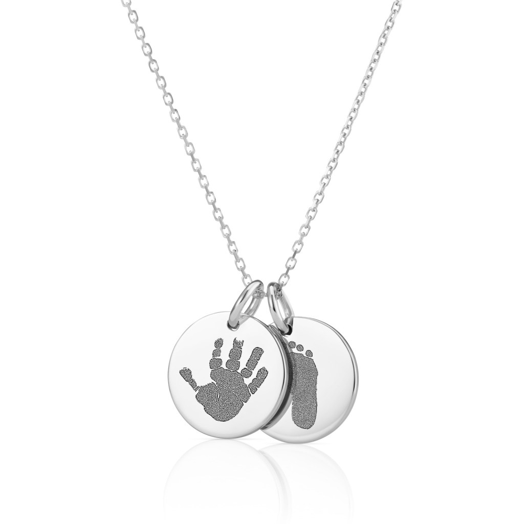 Sterling Silver Handprint or Footprint Duo Disc Necklace - Handprint or Footprint Jewellery - Inscripture - Memorial Jewellery