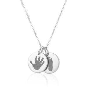 Sterling Silver Handprint or Footprint Duo Disc Necklace - Handprint or Footprint Jewellery - Inscripture - Memorial Jewellery