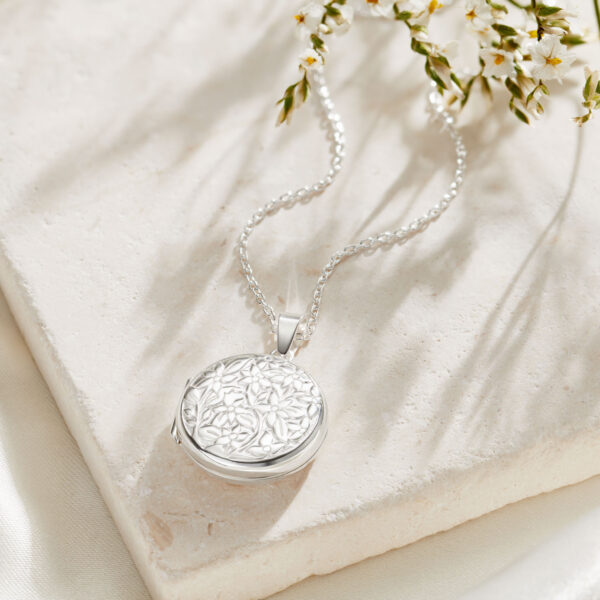 Sterling Silver Floral Locket - Personalised Locket - Photo Jewellery