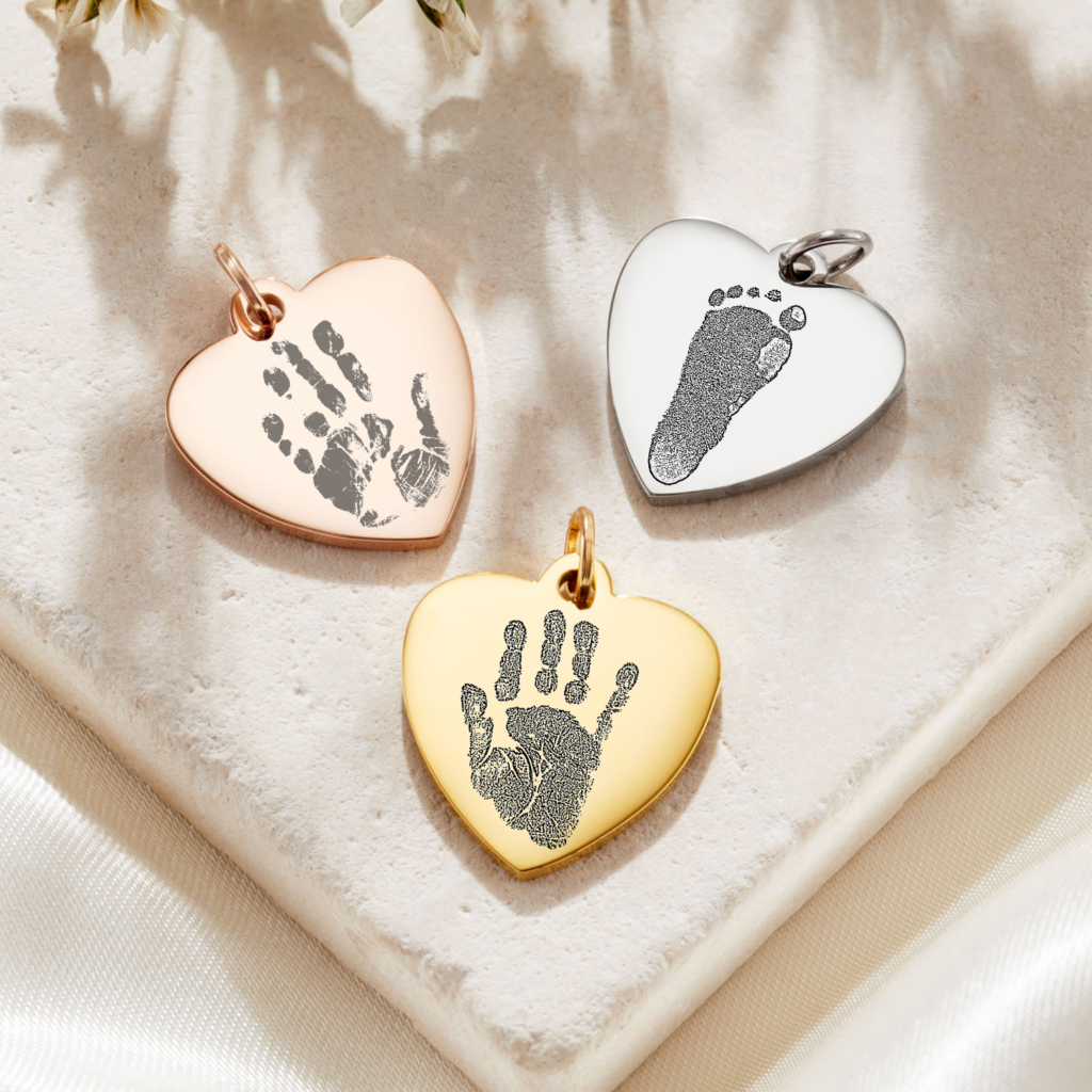 Rose Gold Heart Handprint or Footprint Charm Memorial Jewellery - Inscripture - Handprint or Footprint Jewellery