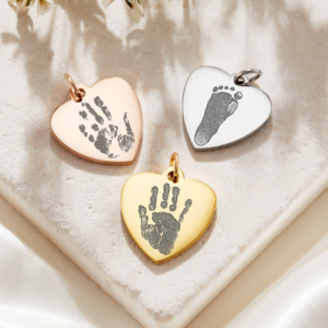 Rose Gold Heart Handprint or Footprint Charm Memorial Jewellery - Inscripture - Handprint or Footprint Jewellery