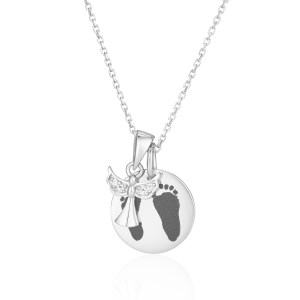 Silver Angel Disc Handprint Footprint Necklace - Memorial Jewellery - Handprint or Footprint Jewellery - Memorial Jewellery - Inscripture