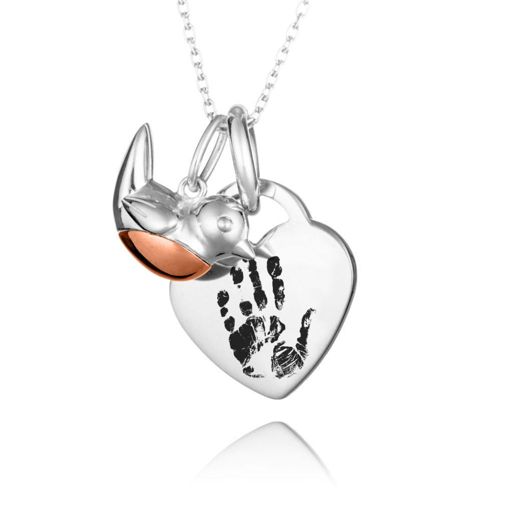 Sterling Silver Robin Handprint or Footprint Necklace - Memorial Jewellery - Inscripture