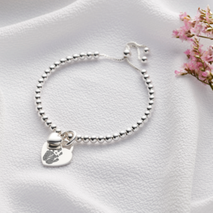 Sterling Silver Duo Handprint or Footprint Bracelet - Handprint or Footprint Jewellery - Memorial Jewellery - Inscripture