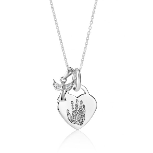 Sterling Silver Heart Angel Handprint Footprint Necklace