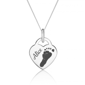 Silver Heart Handprint or Footprint Necklace - Handprint or Footprint Jewellery - Memorial Jewellery - Inscripture