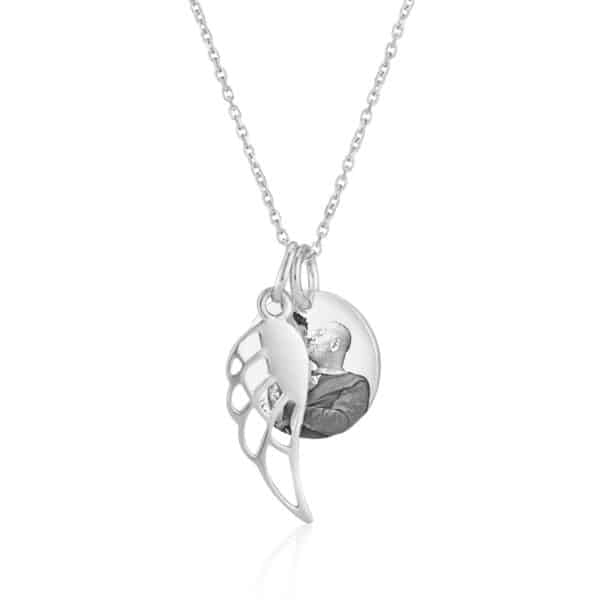 Silver Angel Wing Disc Photo Necklace - Photo Jewellery