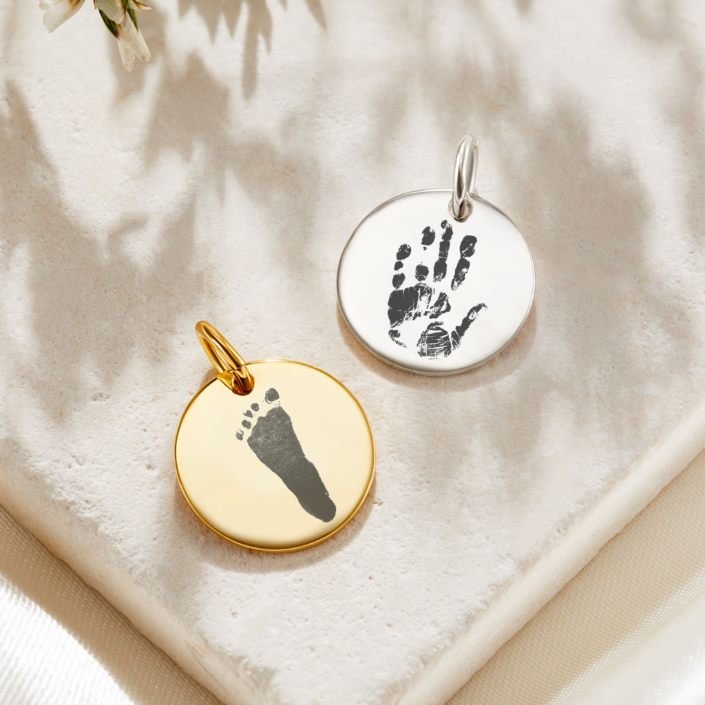 Silver Disc Handprint or Footprint Charm - Handprint or Footprint Jewellery - Inscripture - Memorial Jewellery - Inscripture