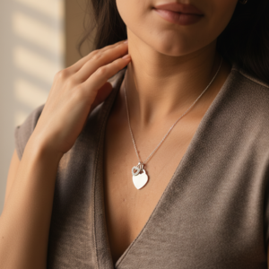 Sterling Silver Duo Heart Handprint or Footprint Necklace - Handprint or Footprint Jewellery - Inscripture - Memorial Jewellery