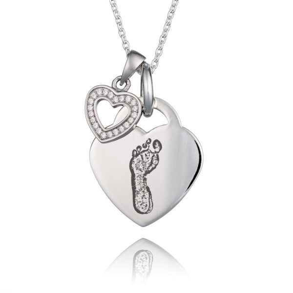 Duo Heart Handprint or Footprint Necklace - Handprint or Footprint Jewellery - Memorial Jewellery - Inscripture