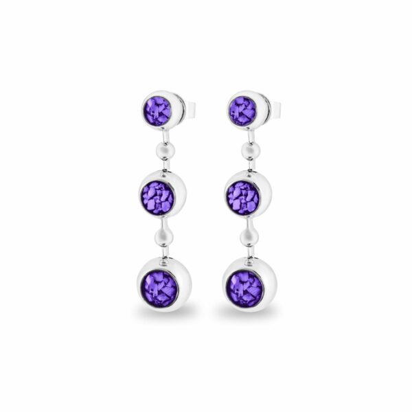 Purple - Rondure Array Triple Drop Ashes Earrings - Ashes into Jewellery