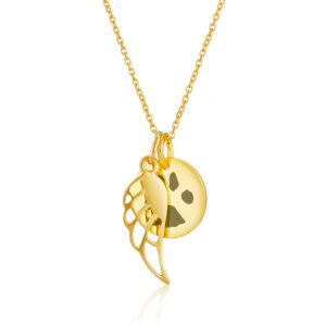 Gold Angel Wing Disc Paw Print Necklace