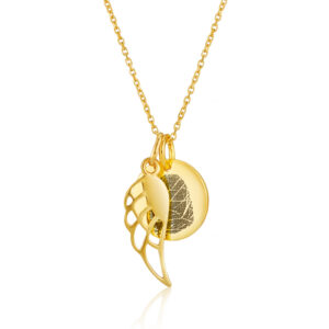 Gold Angel Wing And Disc Fingerprint Necklace