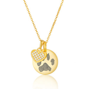 Gold Heart And Disc Paw Print Necklace - Paw Print Jewellery