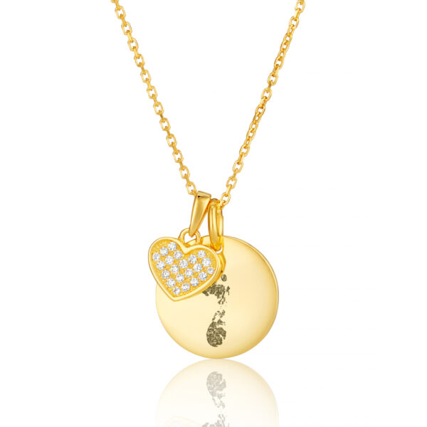 Gold Heart And Disc Handprint Or Footprint Necklace