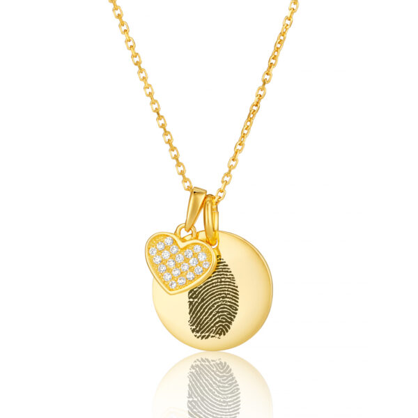 Gold Heart And Disc Fingerprint Necklace - Fingerprint Jewellery