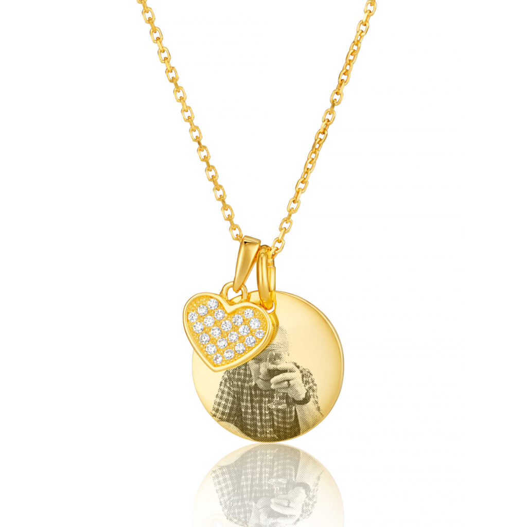 Gold Heart And Disc Photo Necklace - Photo Jewellery