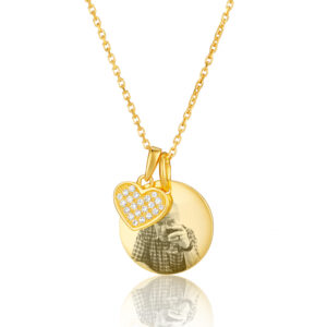 Gold Heart And Disc Photo Necklace