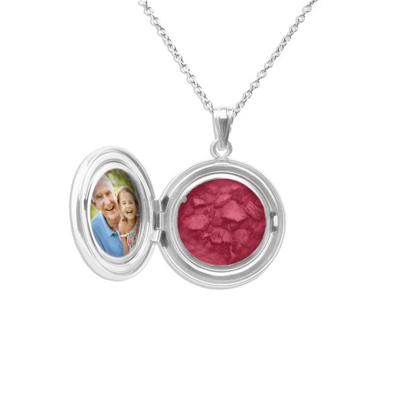 Red Sterling Silver Circular Shaped Ashes Locket - Ashes into Jewellery