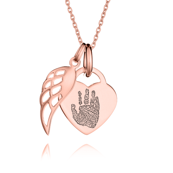 Rose Gold Angel Wing Hand Footprint Necklace - Handprint Footprint Jewellery - Memorial Jewellery