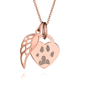 Rose Gold Angel Wing And Heart Paw Print Necklace - Paw Print Jewellery