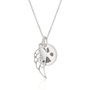 Silver Angel Wing Disc Paw Print Necklace - Paw Print Jewellery