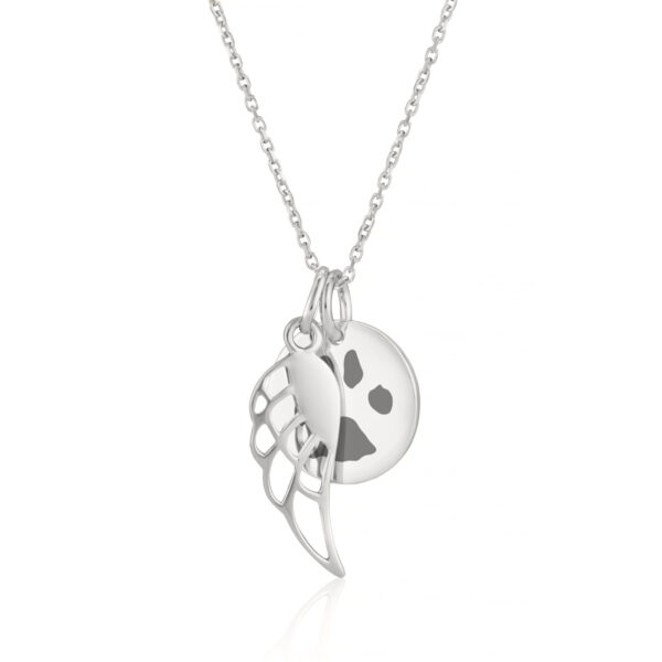 Silver Angel Wing Disc Paw Print Necklace