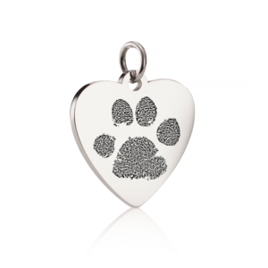 Silver Heart Paw Print Charm - Paw Print Jewellery - Memorial Jewellery - Inscripture