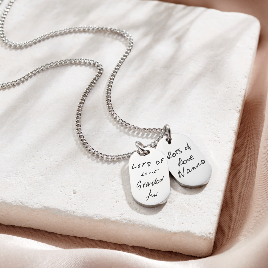 Double Tag Handwriting Necklace - Hypoallergenic Memorial Jewellery