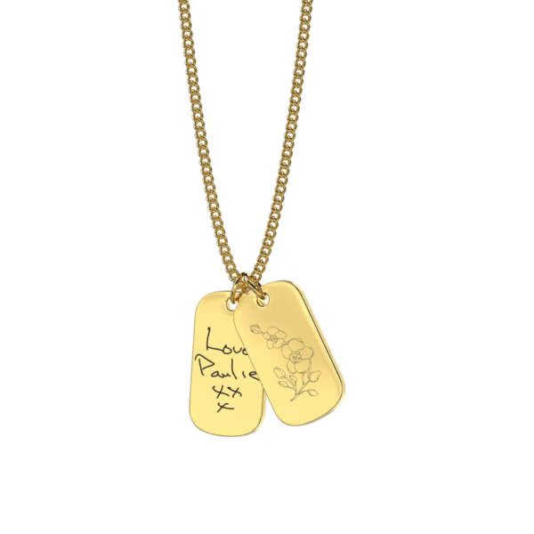 Gold Double Tag Handwriting Necklace - Hypoallergenic Memorial Jewellery