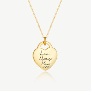 Gold Steel Heart Handwriting Necklace - Hypoallergenic Memorial Necklace - Handwriting Jewellery - Inscripture