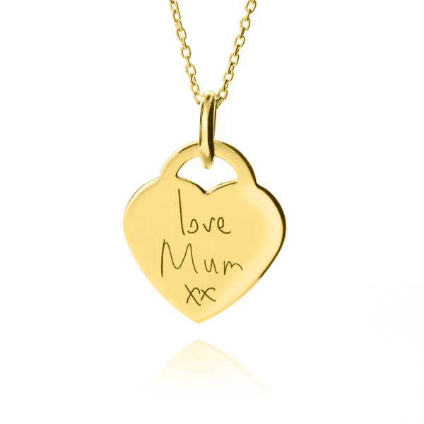 Gold Steel Heart Handwriting Necklace