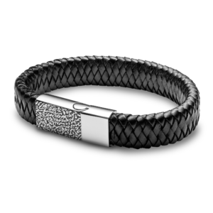 Black Leather Fingerprint Bracelet For Him - Memorial Jewellery