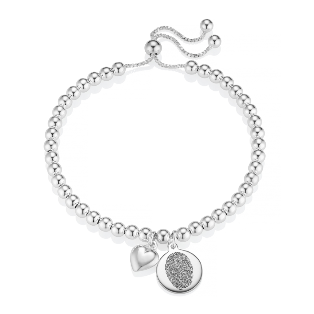 Sterling Silver Disc Duo Fingerprint Bracelet - Memorial Jewellery - Fingerprint Jewellery - Inscripture