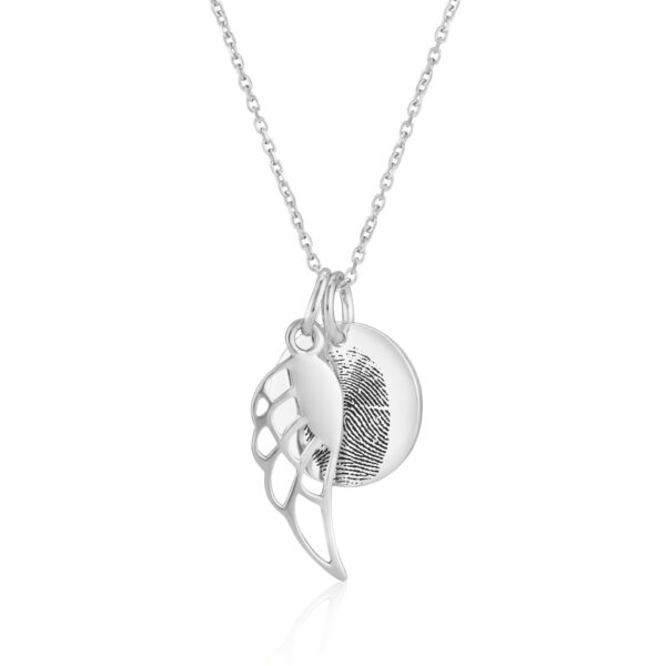 Angel Wing Disc Fingerprint Necklace - Fingerprint Jewellery - Memorial Jewellery
