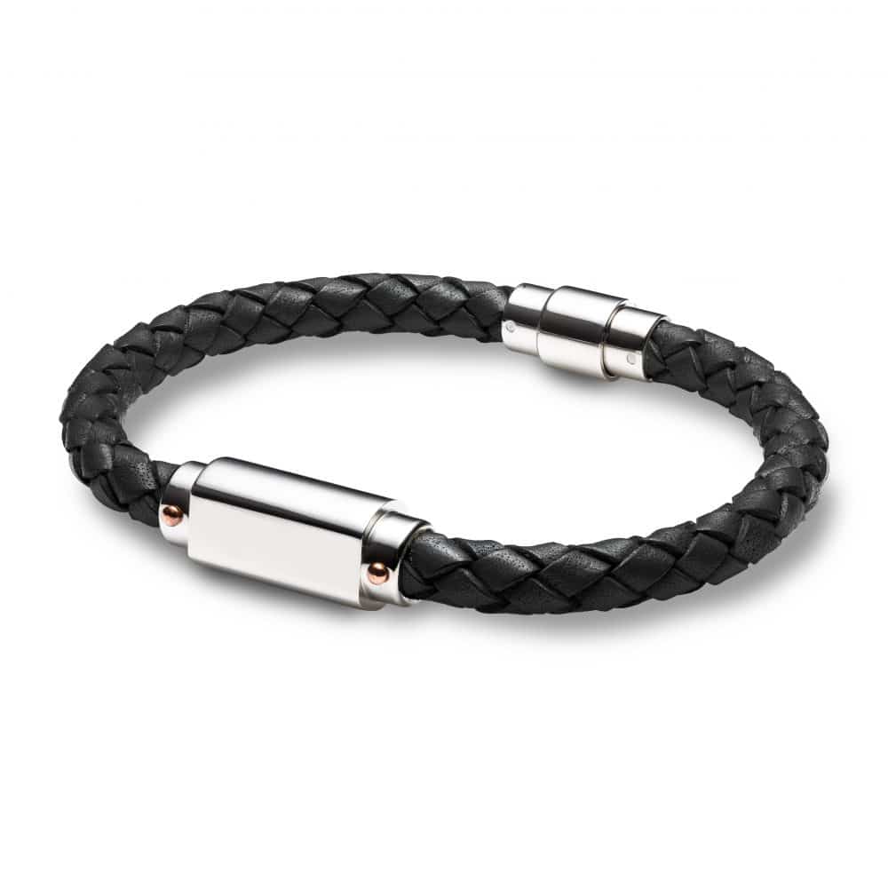 Black Leather ID Fingerprint Bracelet - Image 2