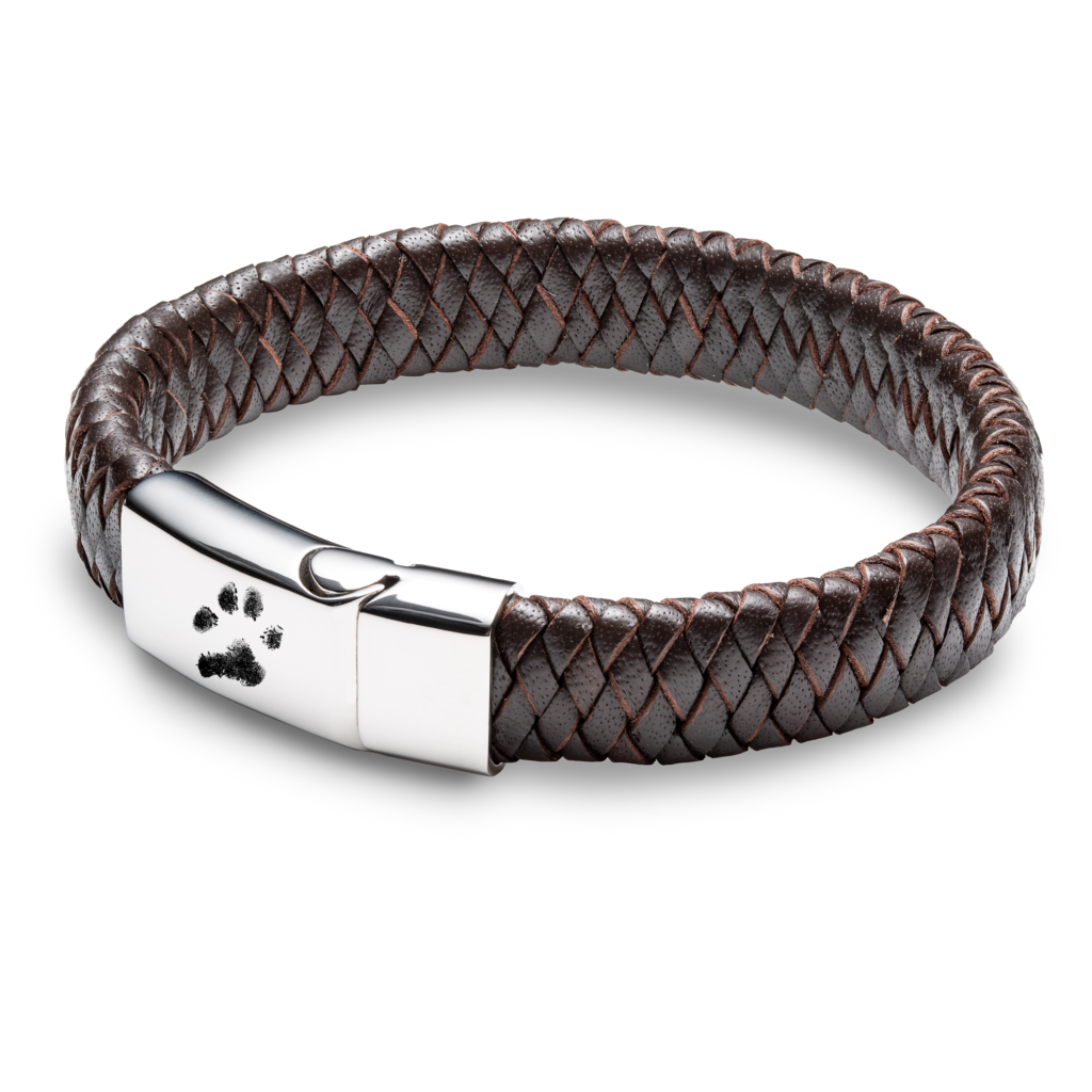 Brown Leather Cuff Paw Print Ashes Bracelet - Paw Print Jewellery - Inscripture - Memorial Jewellery