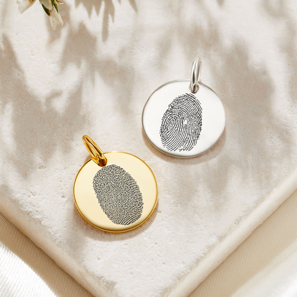 Silver Disc Fingerprint Charm - Fingerprint Jewellery - Memorial Jewellery - Inscripture