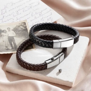 Black Leather Ashes Print Bracelet - Ashes Jewellery - Photo Jewellery