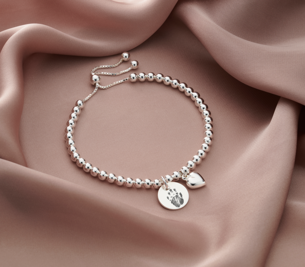 Sterling Silver Duo Disc Handprint or Footprint Bracelet - Handprint or Footprint Jewellery - Inscripture - Memorial Jewellery