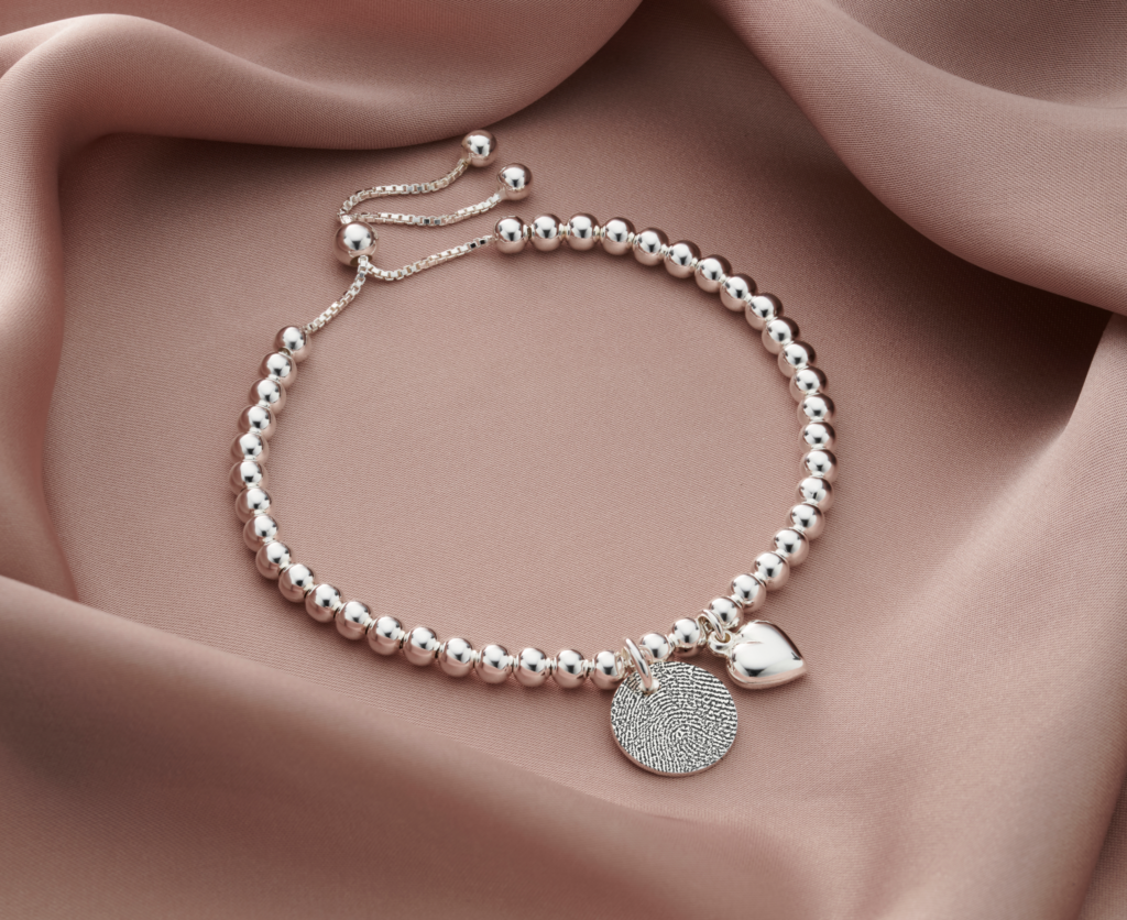 Sterling Silver Disc Duo Fingerprint Bracelet - Memorial Jewellery - Fingerprint Jewellery - Inscripture