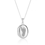 Sterling Silver Oval Locket Handprint Necklace