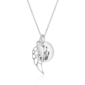 Silver Angel Wing Disc Handprint or Footprint Necklace - Memorial Jewellery - Inscripture - Handprint or Footprint Jewellery