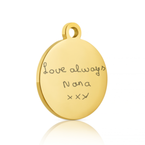 Gold Circle Disc Handwriting Charm - Handwriting Jewellery - Inscripture - Memorial Jewellery