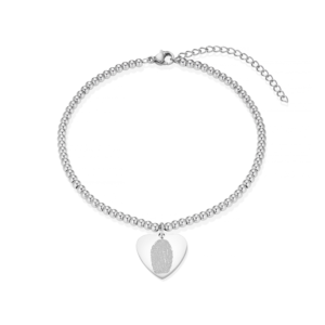 Silver Fingerprint beaded Heart Bracelet - Fingerprint Jewellery - Memorial Jewellery - Inscripture